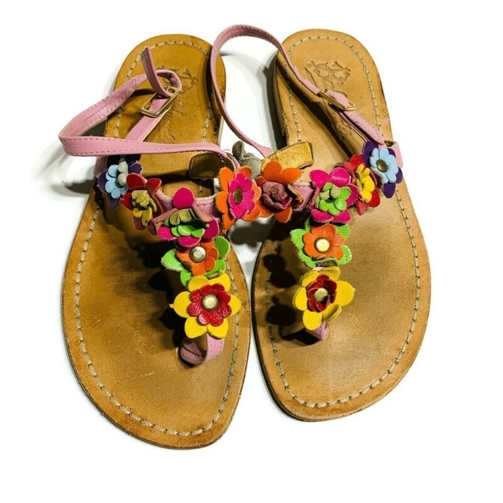 Italian made beautiful floral all leather sandals‎